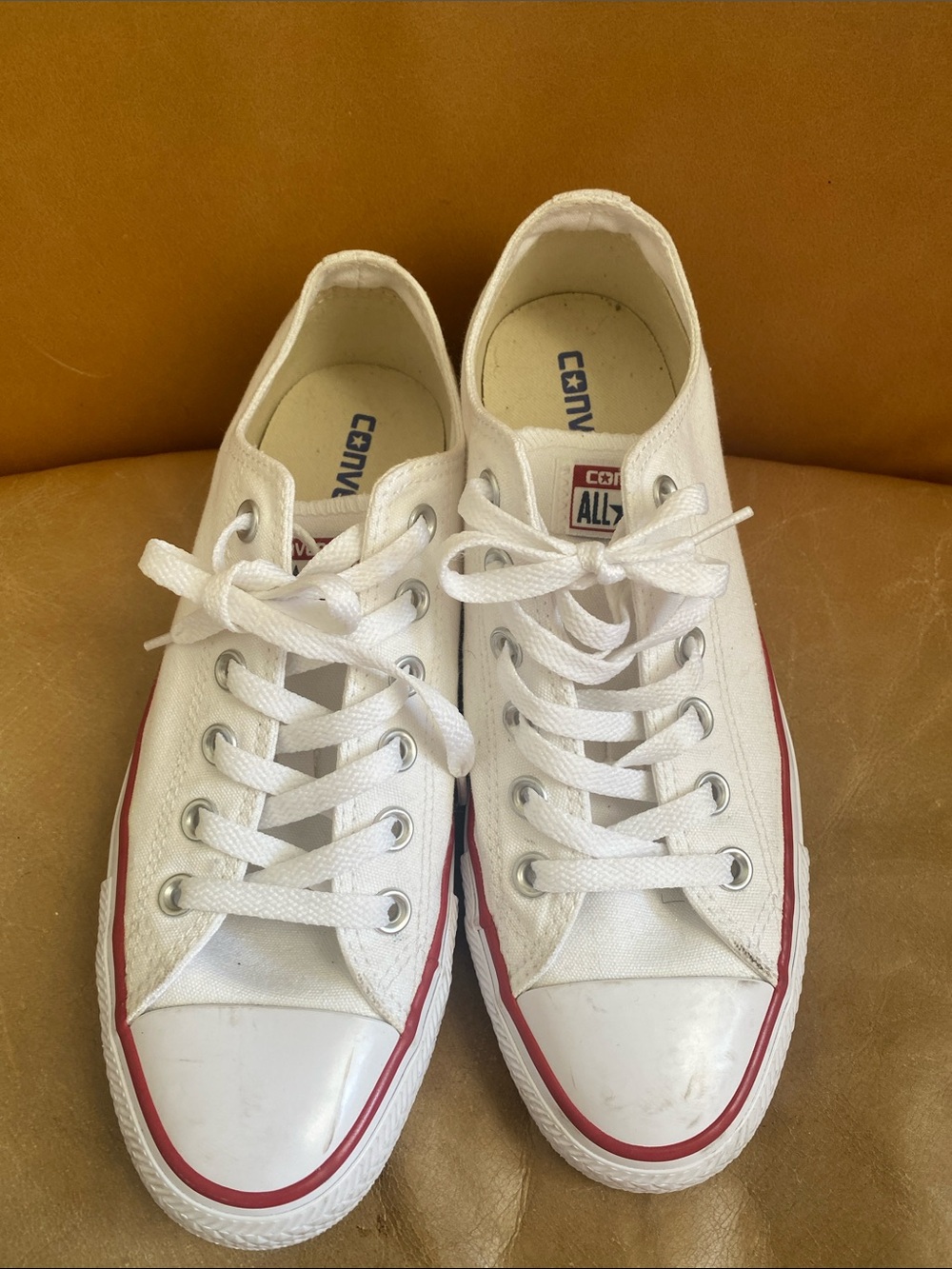 Converse White Low-Top Sneakers with Red Accent